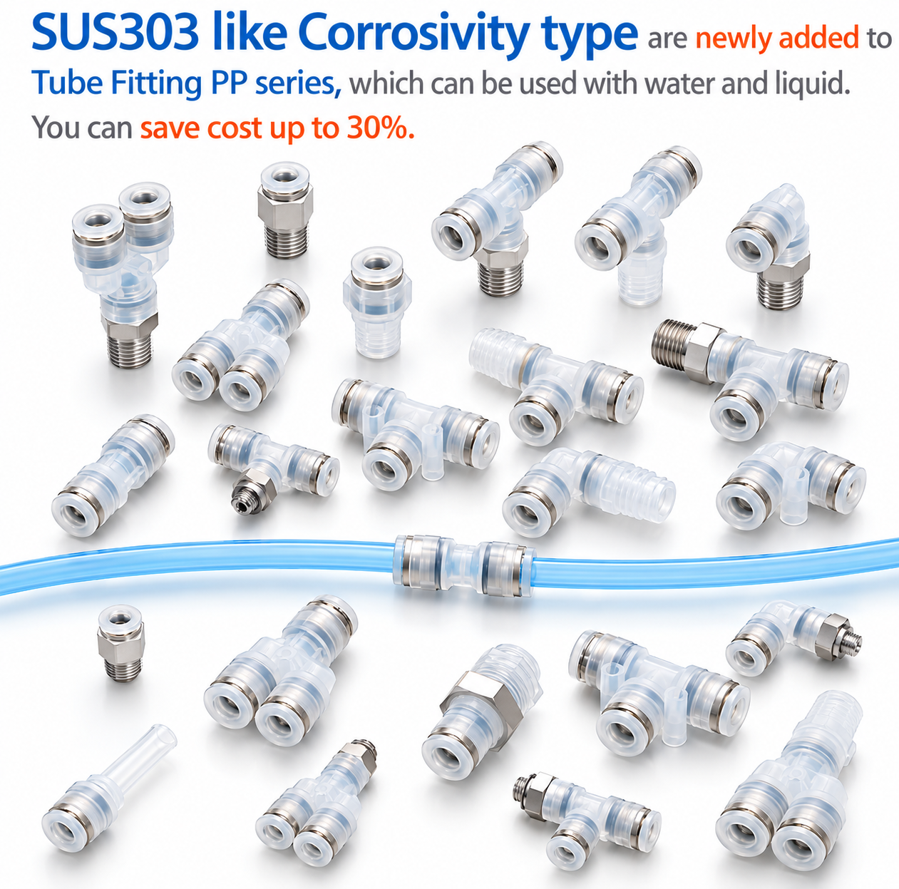 Tube Fitting PP / SUS303 like Corrosivity Series